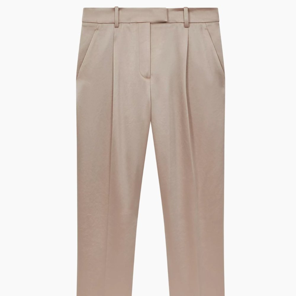 Reiss Beige Pleated Tapered Pant